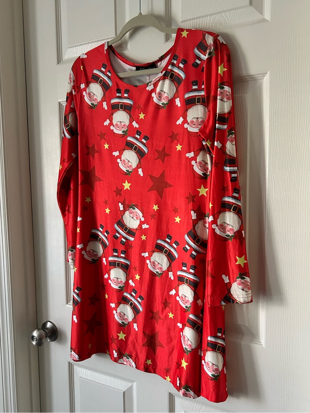 Red Santa Print Holiday Christmas Tunic Long Sleeve - Women's Size M - Picture 4 of 7
